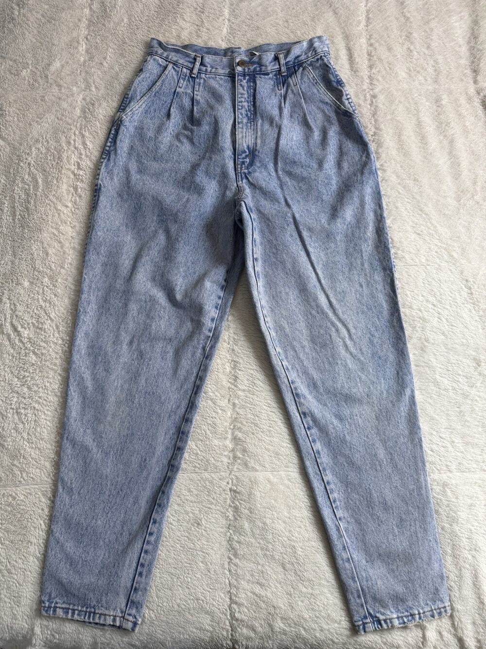 Vintage 90s Bill Blass High Waist Pleated Light Wash Tapered Mom Jeans Womens 12
